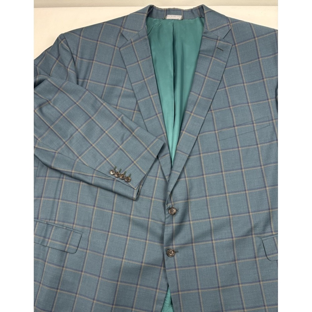 Bespoke Joseph Scafidi Wool Sport Coat Green w/Navy/Tan Windowpane 62/64R USA
